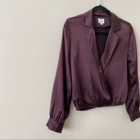 Cami NYC-Burgundy Silk Long Sleeve Wrap Front Blouse (XS) - Picture 4 of 9